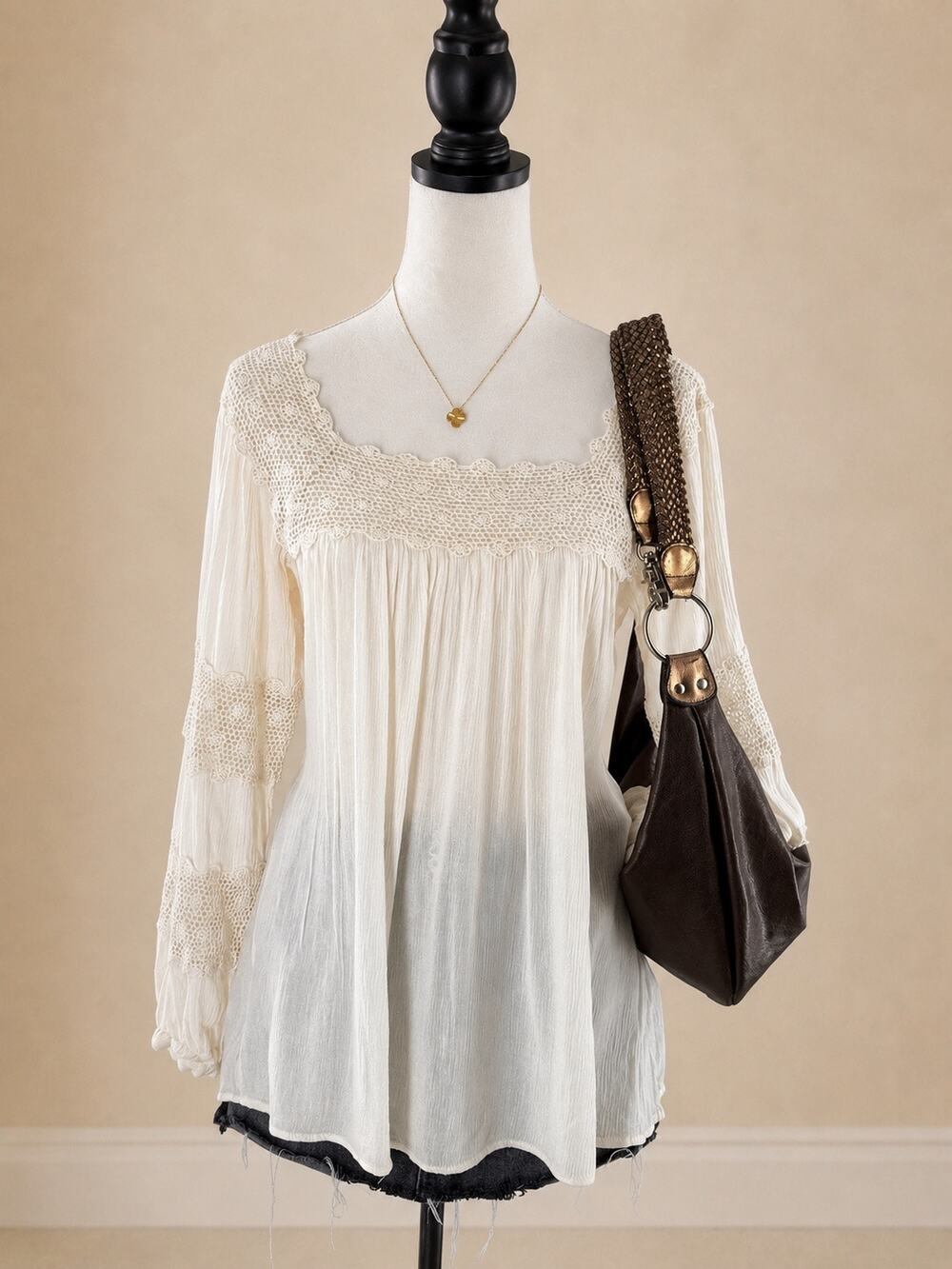 Denim & Supply Ralph Lauren Ivory Crochet Lace Boho Blouse Top Size S/P